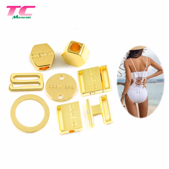 Fecho de metal personalizado de alta qualidade com fivela de anel deslizante ganchos com extremidades de cordão, acessórios de metal dourado para sutiã roupa de banho roupa de banho roupa de banho sapatos móveis